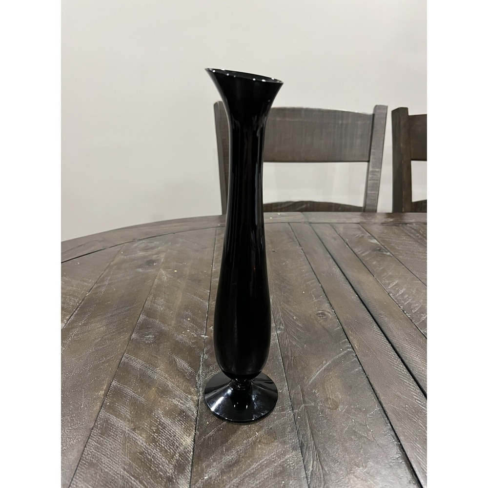 Morgantown Glass Ebony Lara Slant‎ Top Vase Decor Black Flower Arrangers 10"